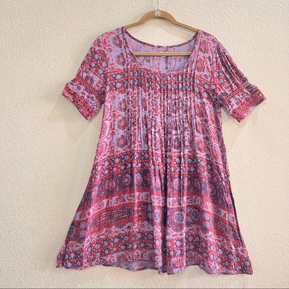 URBAN OUTFITTERS ECOTE Amethyst Pleated Pintuck Dress Sz L Boho Peasant Country - Picture 3 of 11